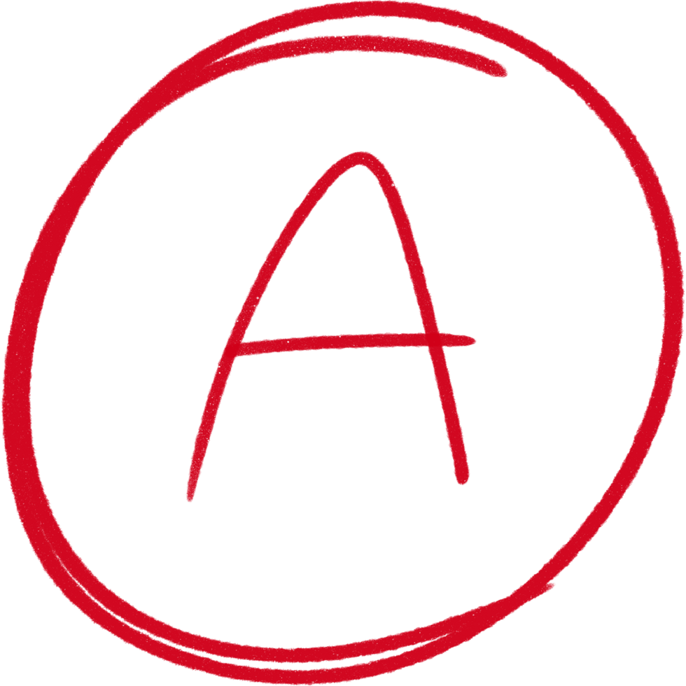 Grade results set. Hand drawn grade in red circle. png