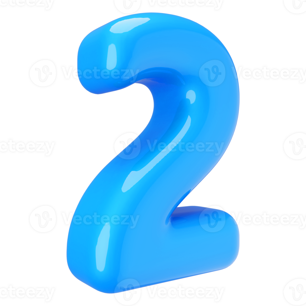 Blue 3D Number 2 png