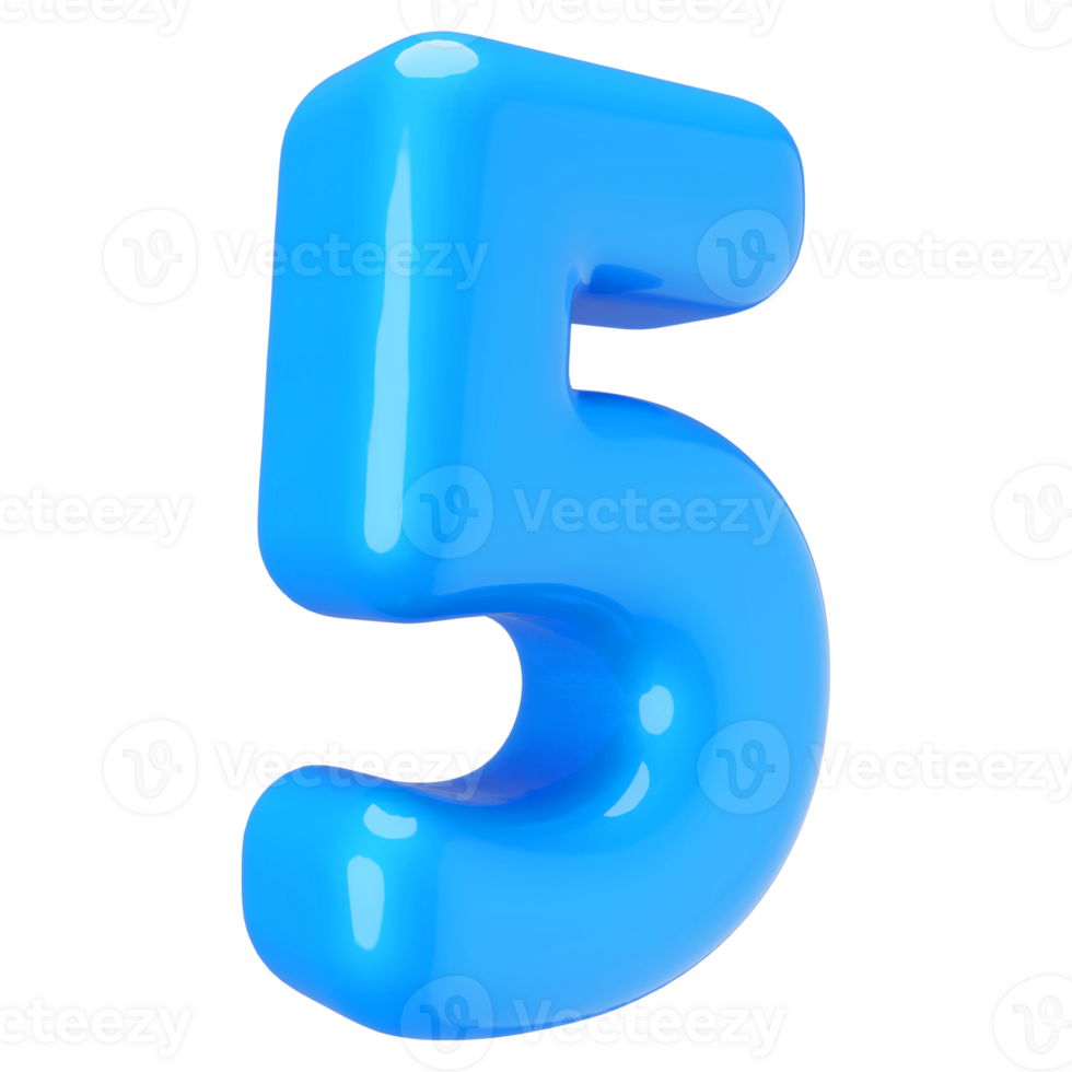 Blue 3D Number 5 png