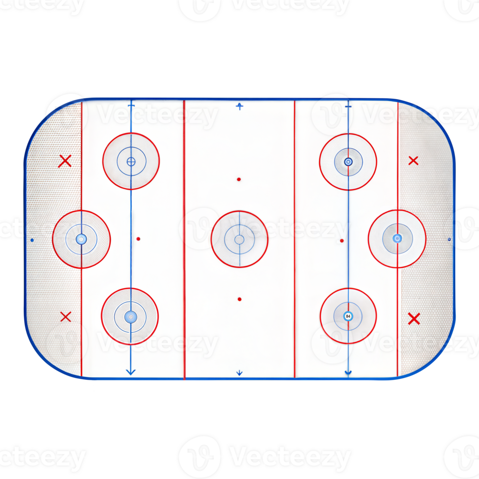 Top View of an Empty Ice Hockey Rink With Red and Blue Lines On Transparent Background png