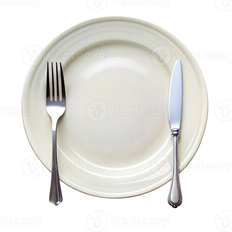Empty White Plate With Fork and Knife Ready for Dinner On Transparent Background png