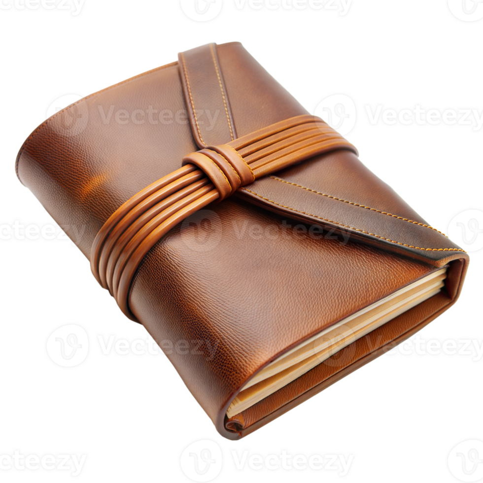 Brown Leather Bound Journal With Knotted Strap On Transparent Background png