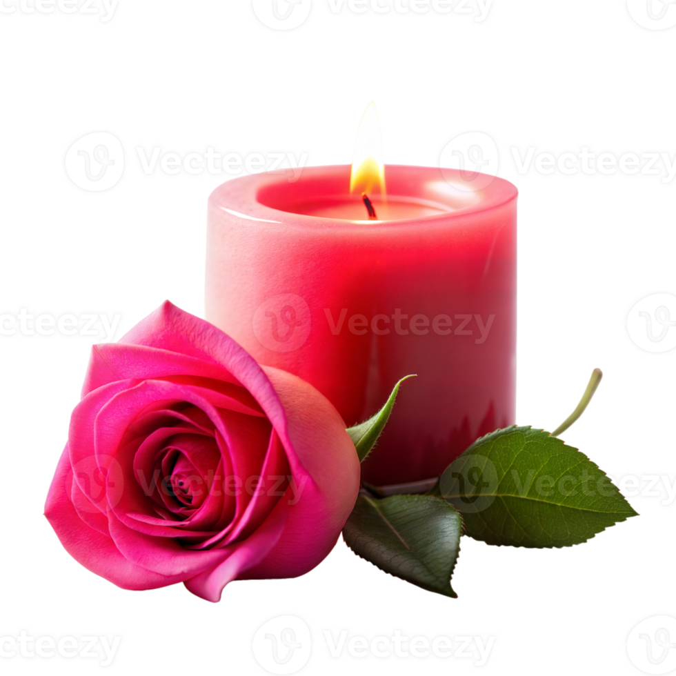 Pink Candle Burning With Single Rose Flower On Transparent Background png