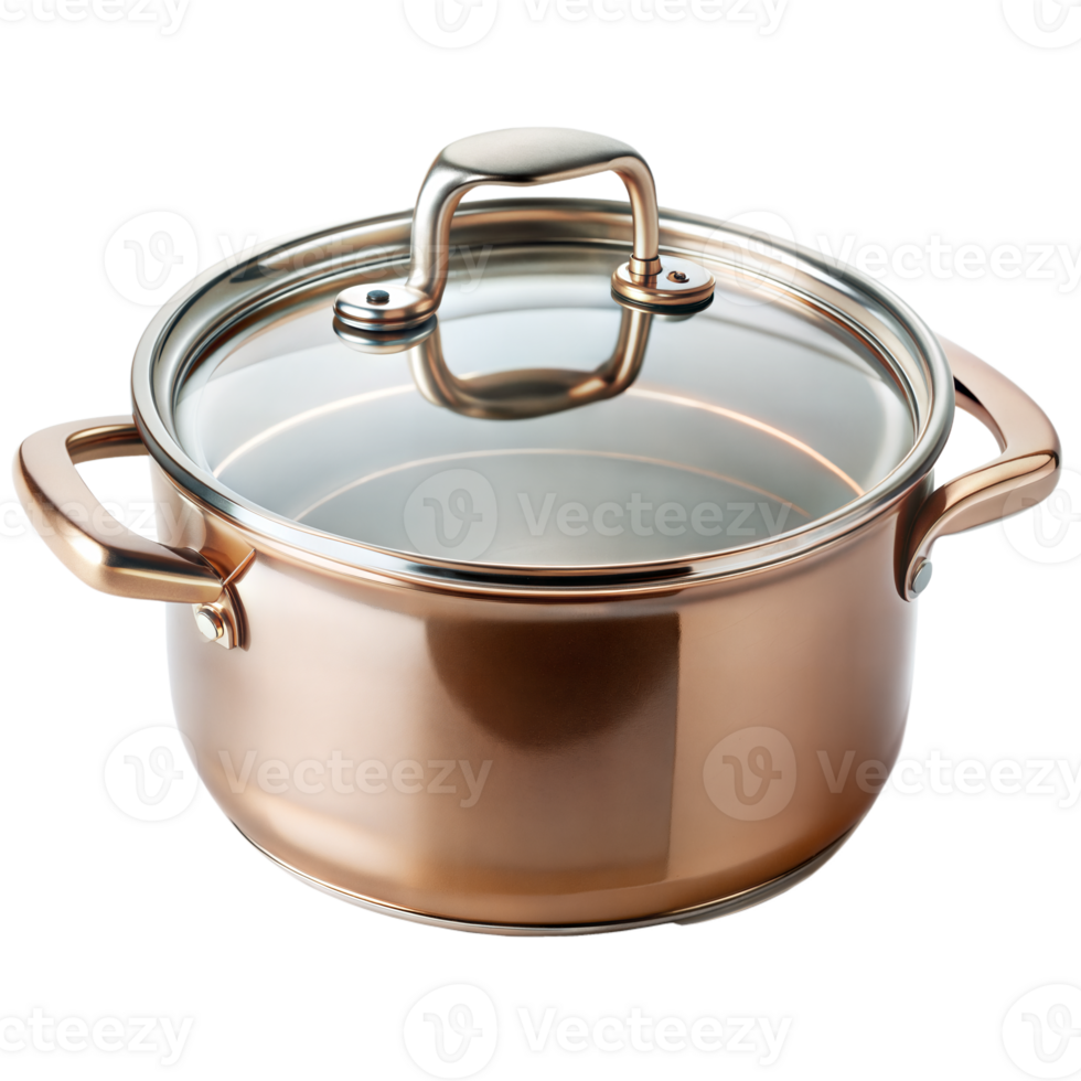 Copper Saucepan With Glass Lid On Transparent Background png