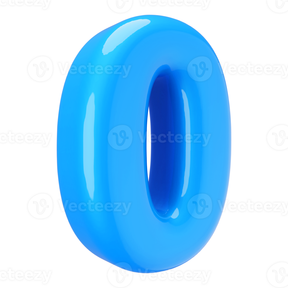 Blue 3D Number 0 png