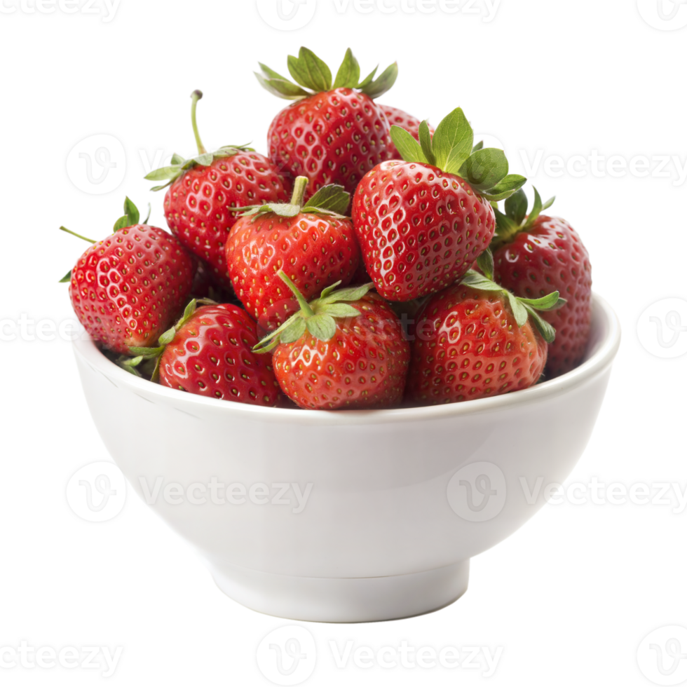 Fresh Red Strawberries in White Bowl On Transparent Background png