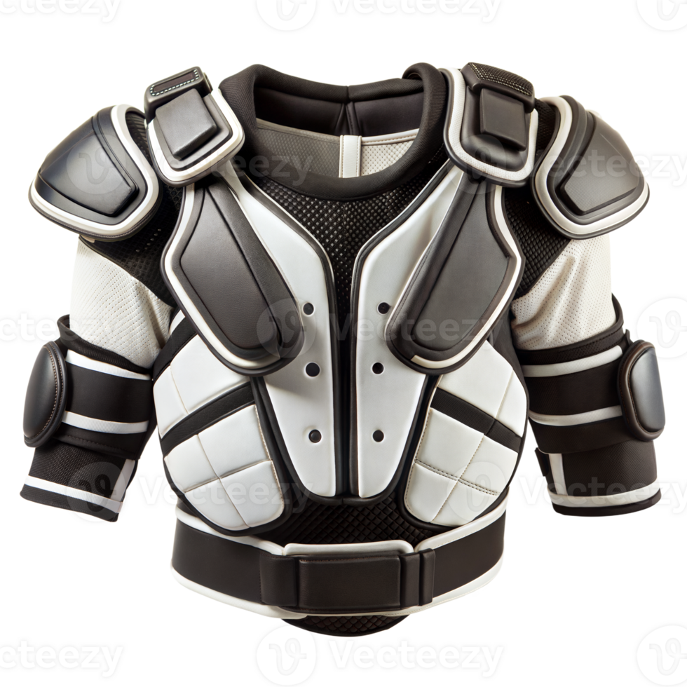 White and Black Hockey Chest Protector With Shoulder Pads and Elbow Pads On Transparent Background png