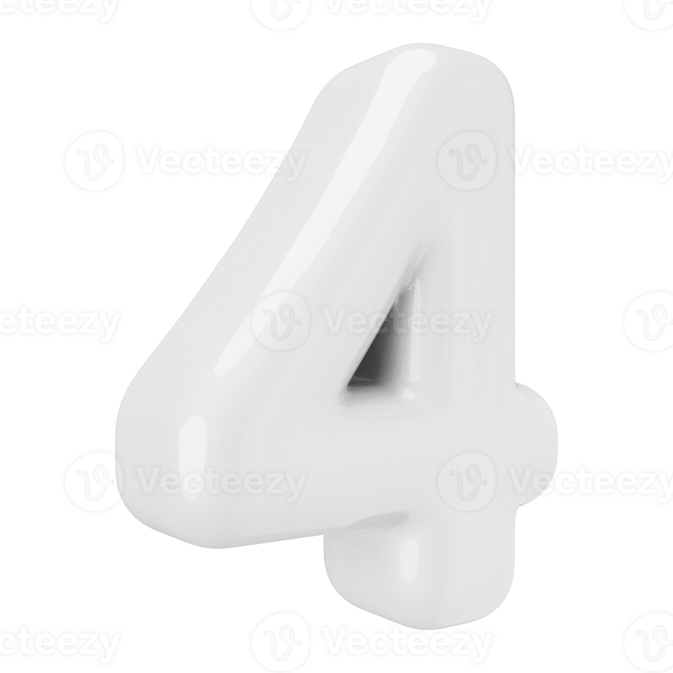 White 3D Number 4 png