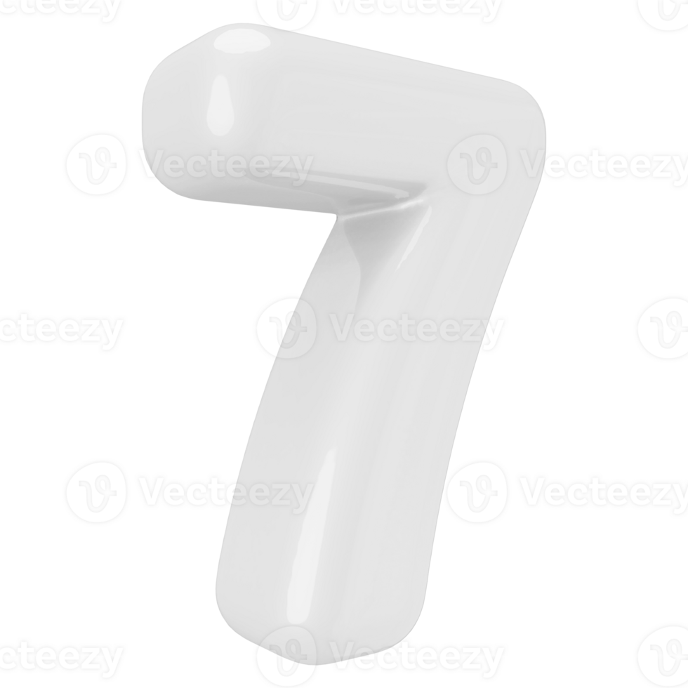 White 3D Number 7 png