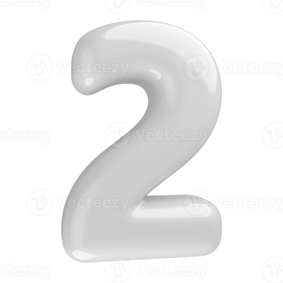 White 3D Number 2 png