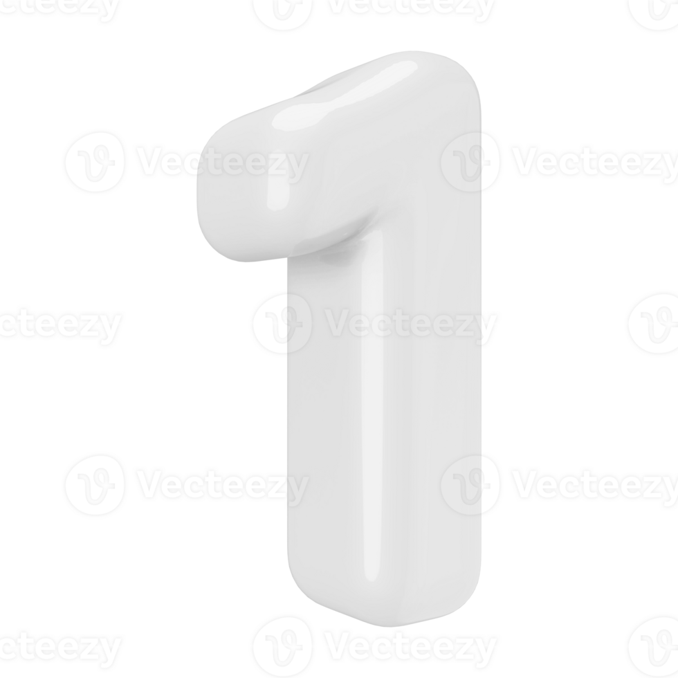 White 3D Number 1 png