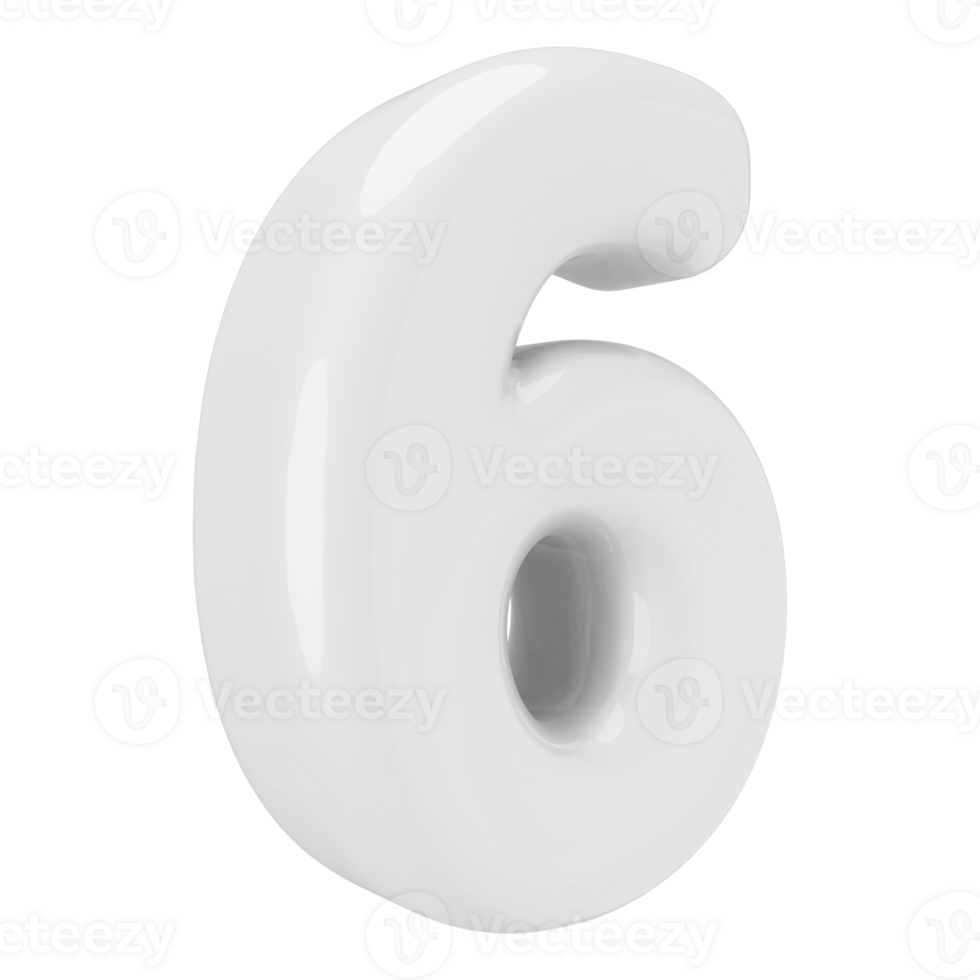 White 3D Number 6 png