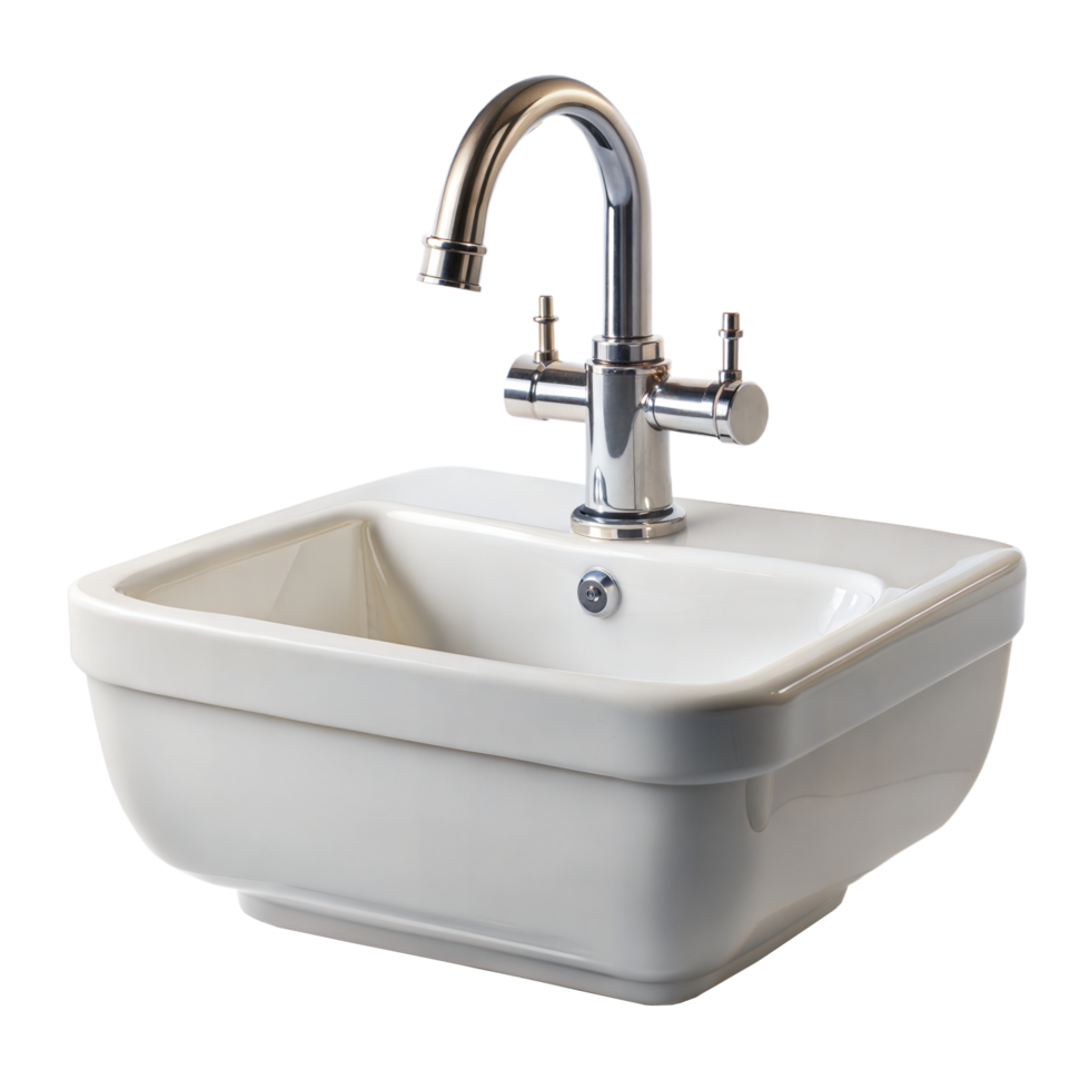 White Ceramic Bathroom Sink With Chrome Faucet On Transparent Background png