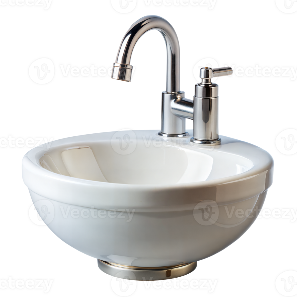 White Ceramic Bathroom Sink With Chrome Faucet and Soap Dispenser On Transparent Background png