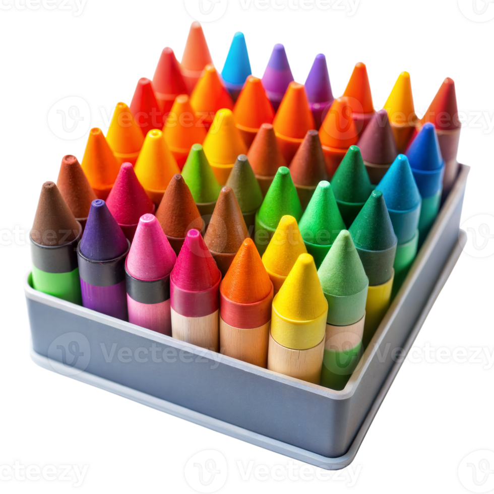 A Box of Colorful Crayons Ready for Art On Transparent Background png