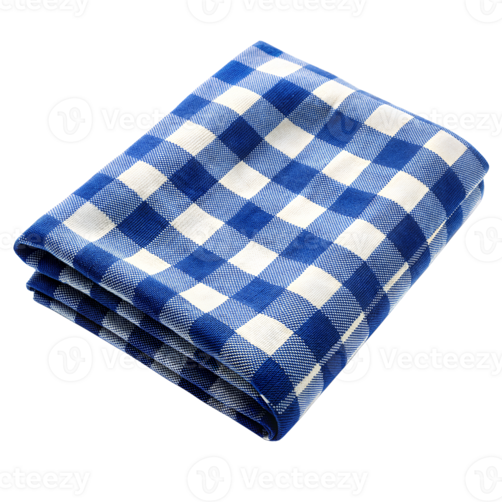 Folded Blue and White Checkered Tablecloth On Transparent Background png