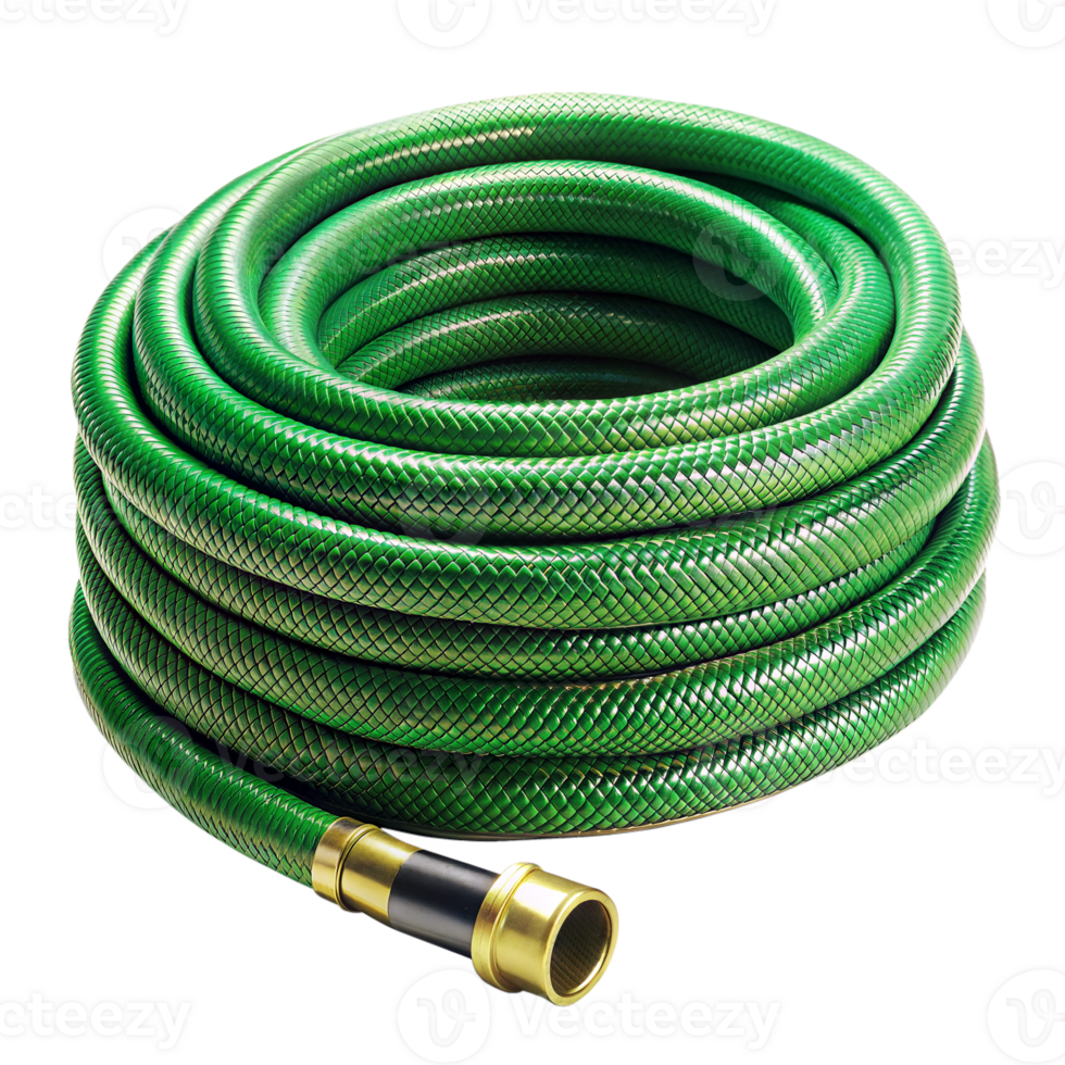 Coiled Green Garden Hose With Brass ConnectorOn Transparent Background png