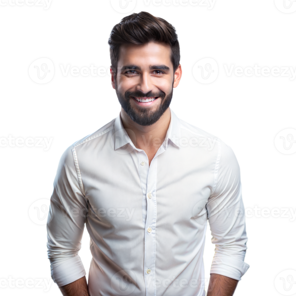 Smiling Man Wearing White Shirt on Transparent Background png