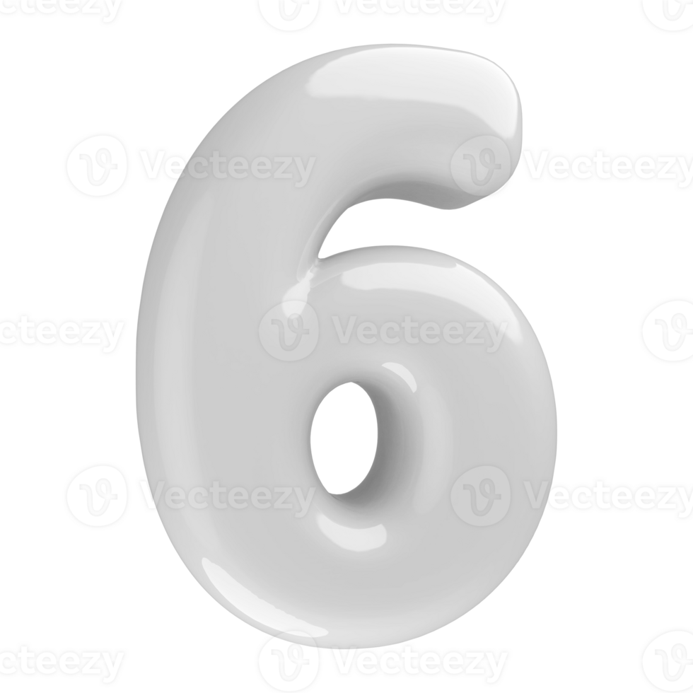 White 3D Number 6 png