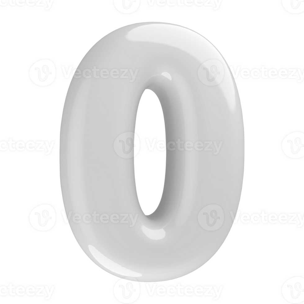 White 3D Number 0 png
