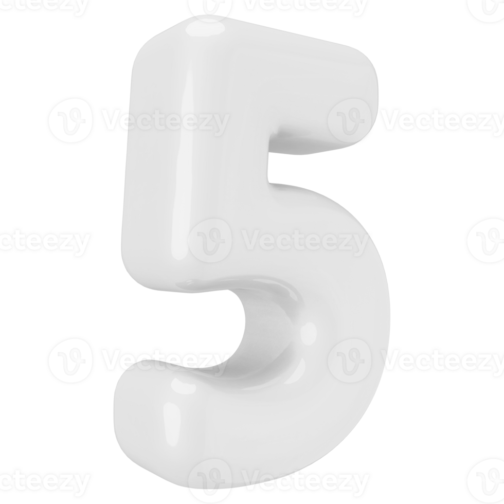 White 3D Number 5 png
