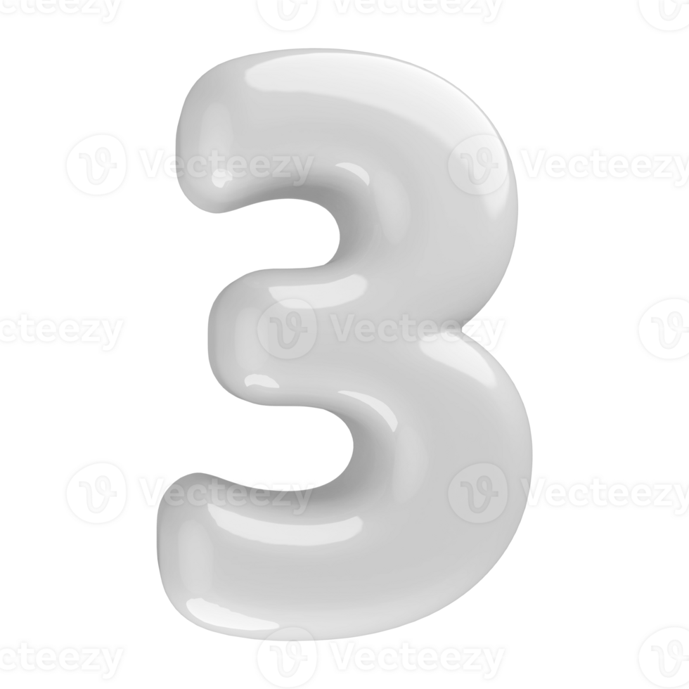 White 3D Number 3 png