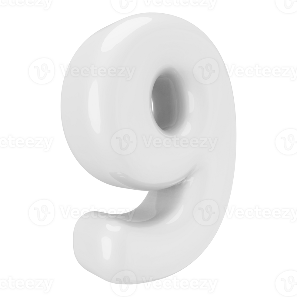 Weiß 3d Nummer 9 png
