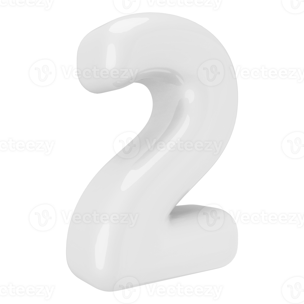 White 3D Number 2 png