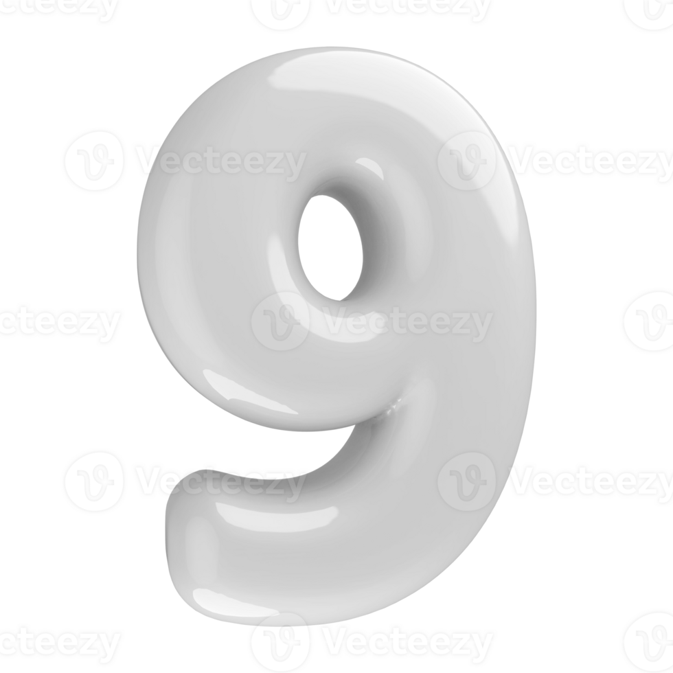 White 3D Number 9 png