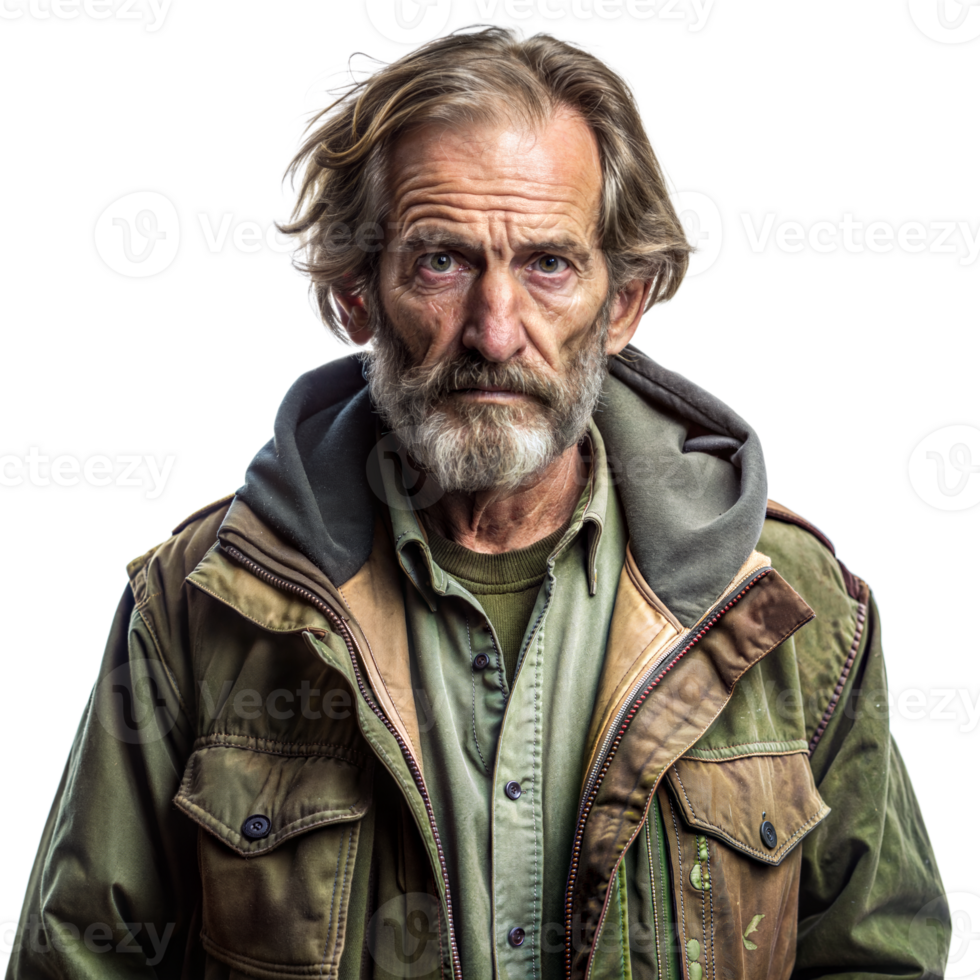 Portrait of a Senior Man in a Green Jacket on Transparent Background png