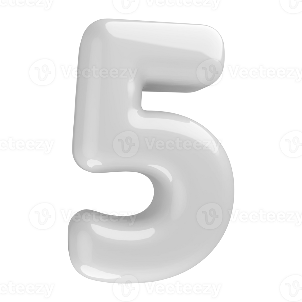 White 3D Number 5 png