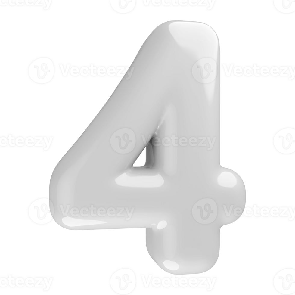 White 3D Number 4 png