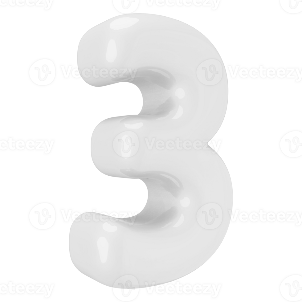 White 3D Number 3 png