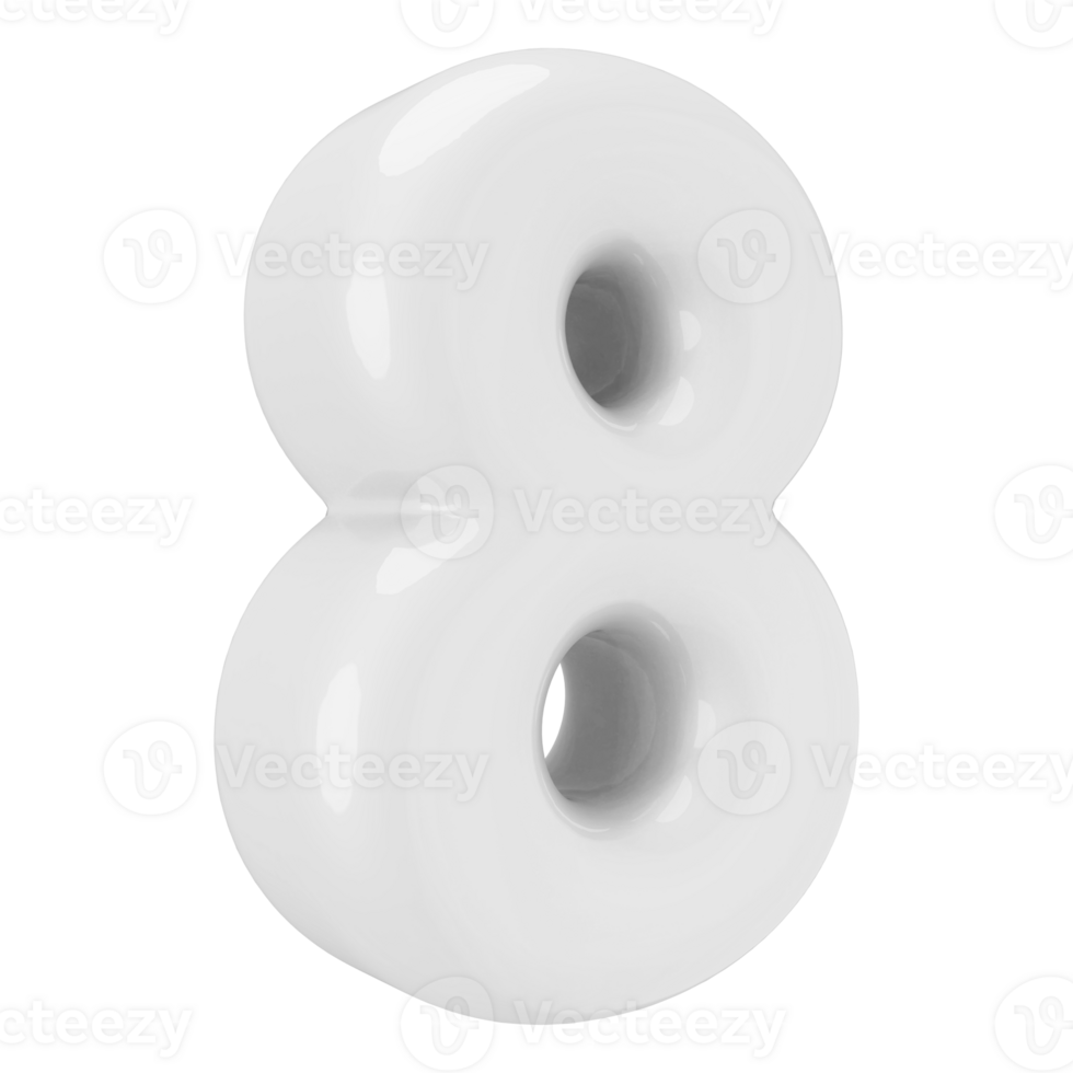 White 3D Number 8 png