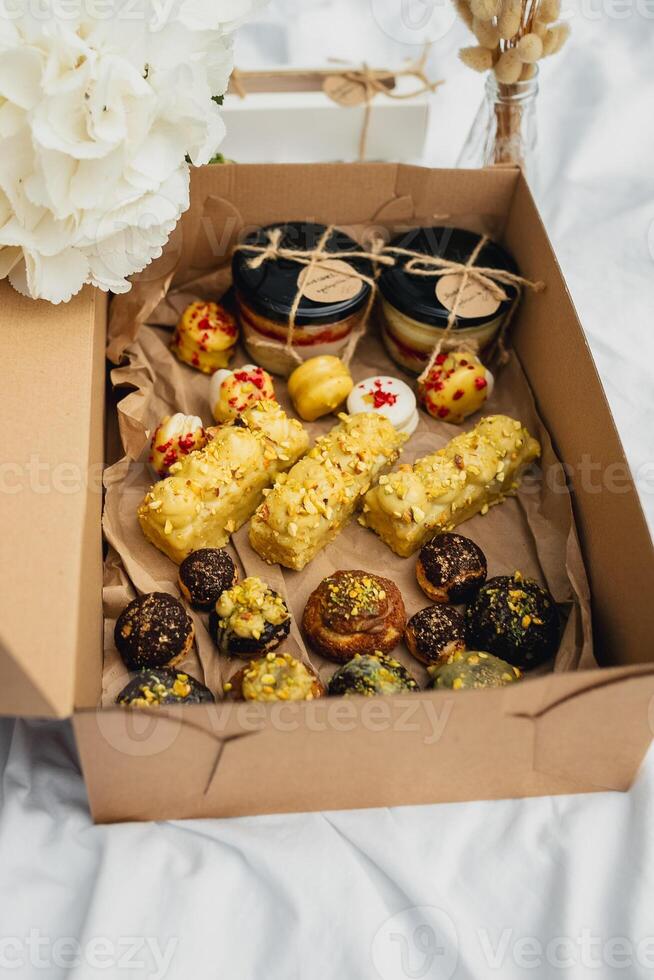 Sweet Dreams. Indulgent Delights on a Cozy Bed photo