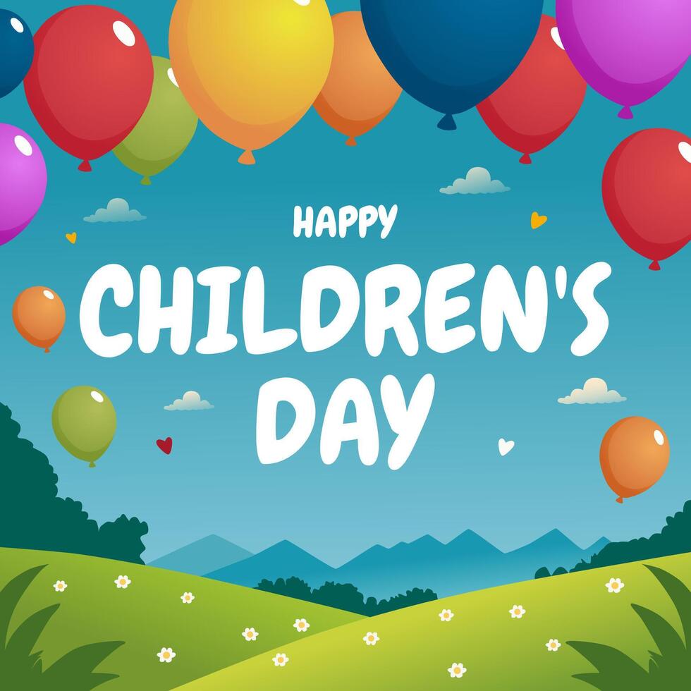 Illustration design for a beautiful garden background with flowers and balloons on it. To commemorate World Children's Day vector