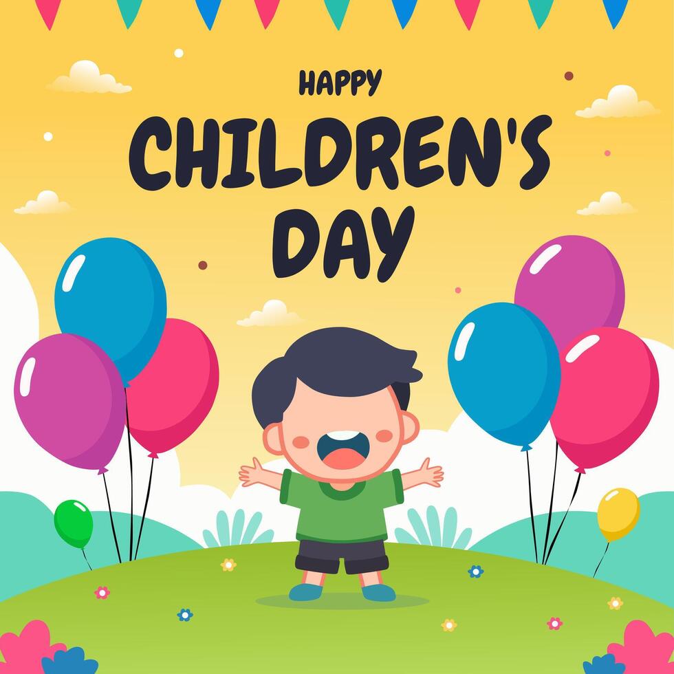 Children's Day Poster Design Full of Color and a small child in front vector