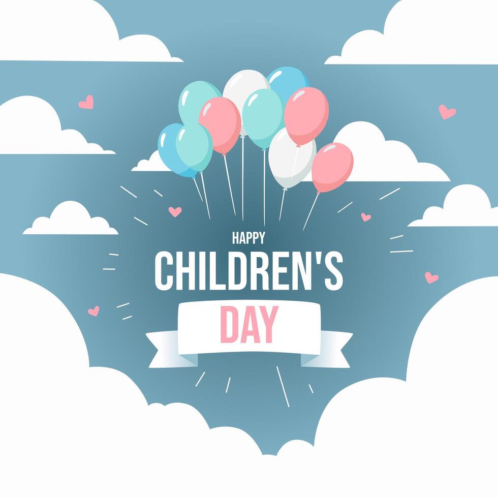 Poster design with cloud background and several balloons. Pro Illustration vector