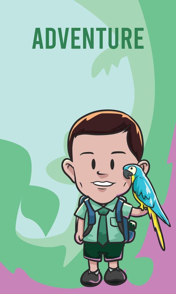 A kid with a Macaw bird vector