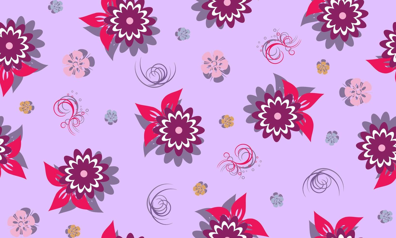 Floral seamless pattern with purple flower and swirl line. vector