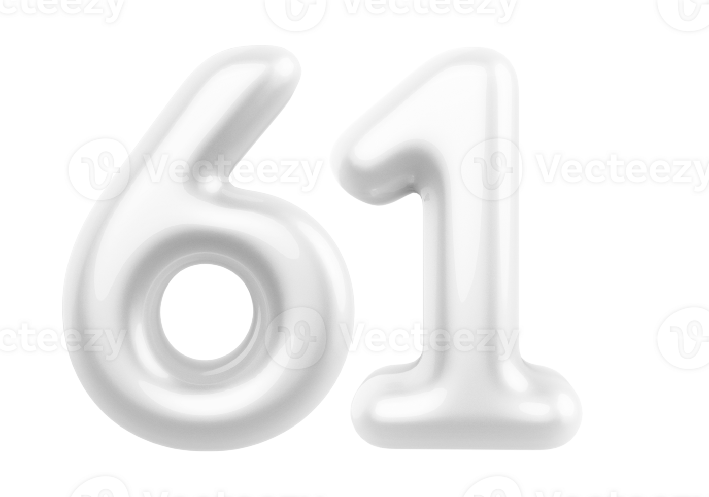 Silver 3D Number 61 png