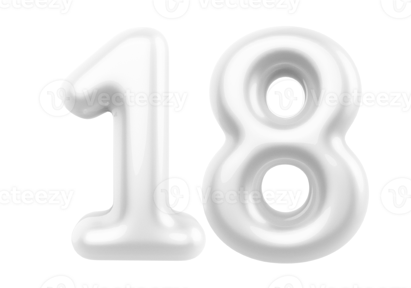 Silver 3D Number 18 png