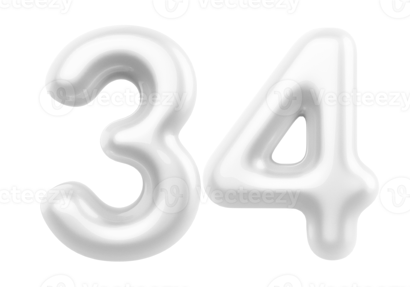 Silver 3D Number 34 png