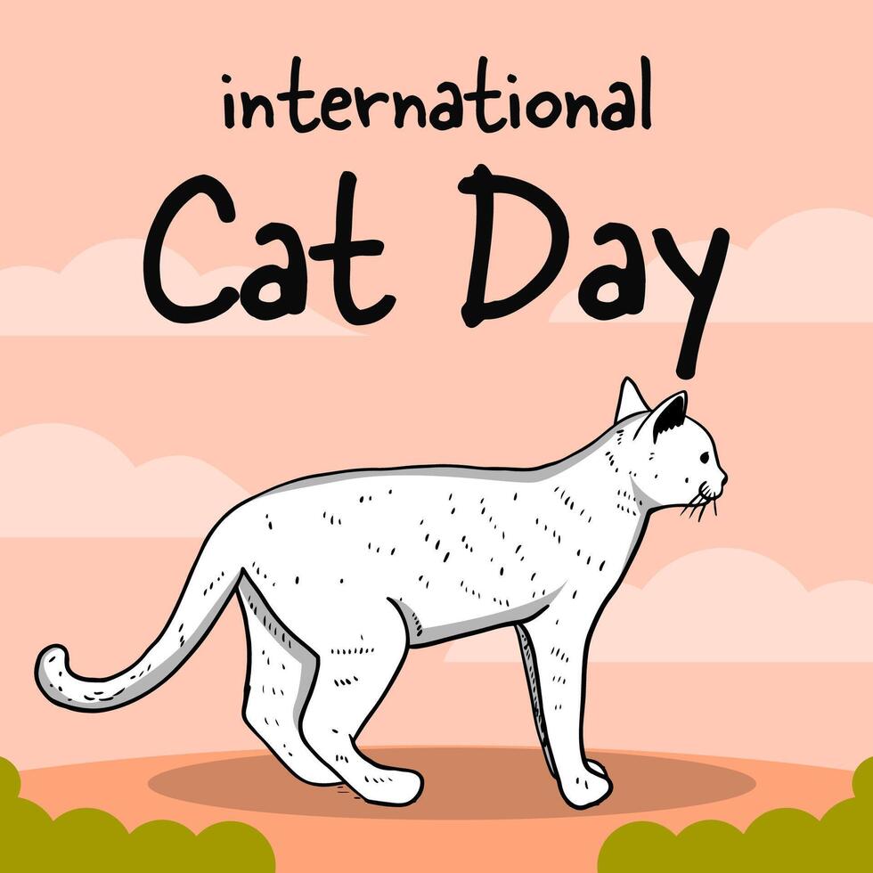 international cat day in hand drawn illustration style vector