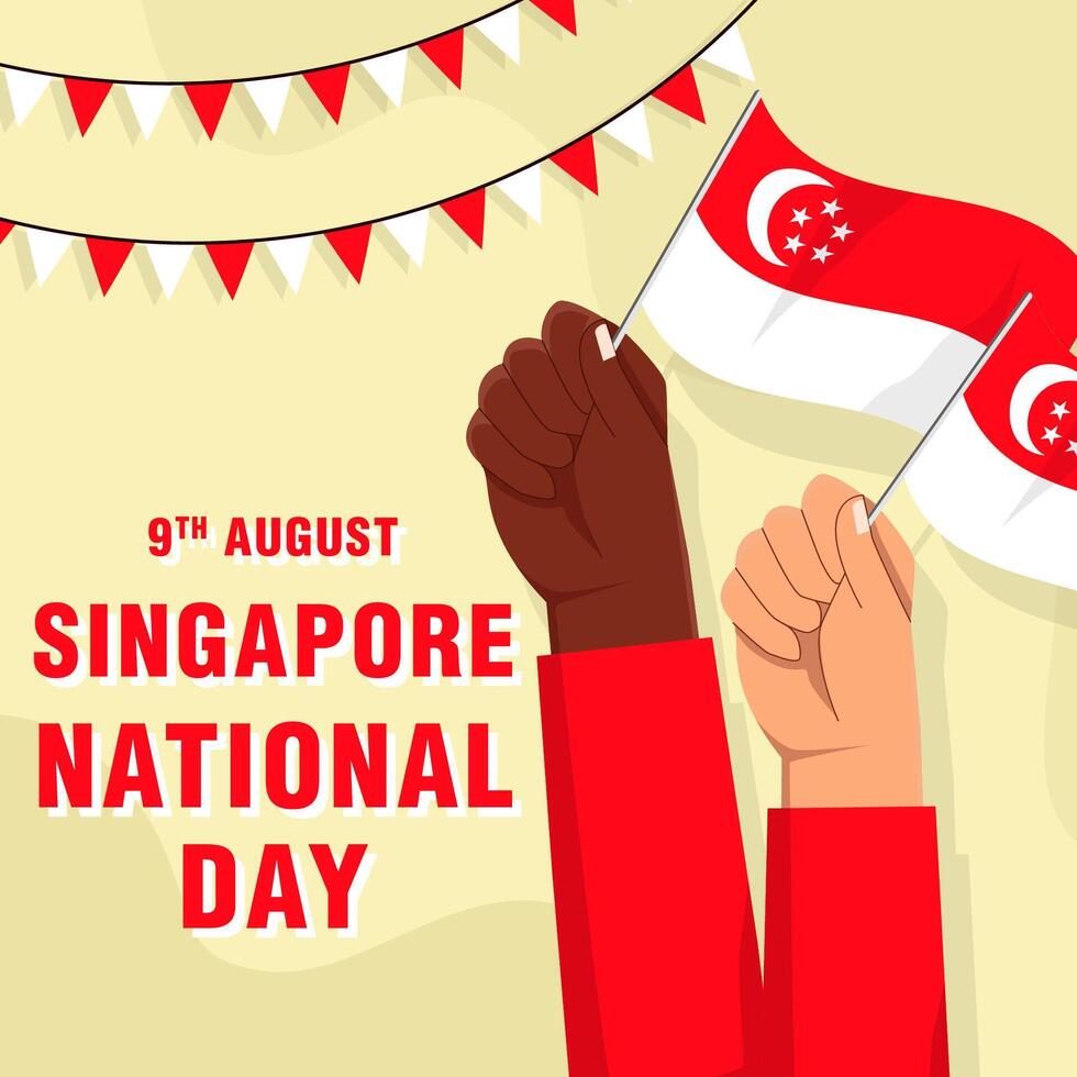 Singapore National Day illustration in flat style design vector