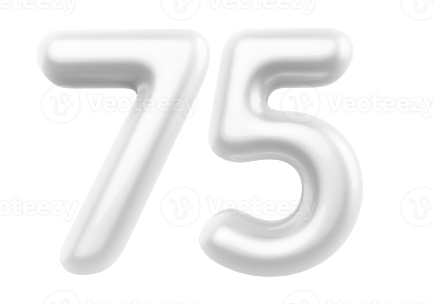 Silver 3D Number 75 png