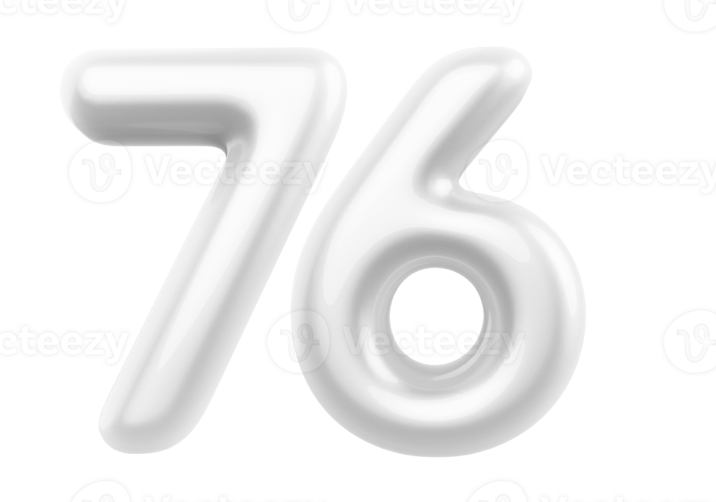 Silver 3D Number 76 png