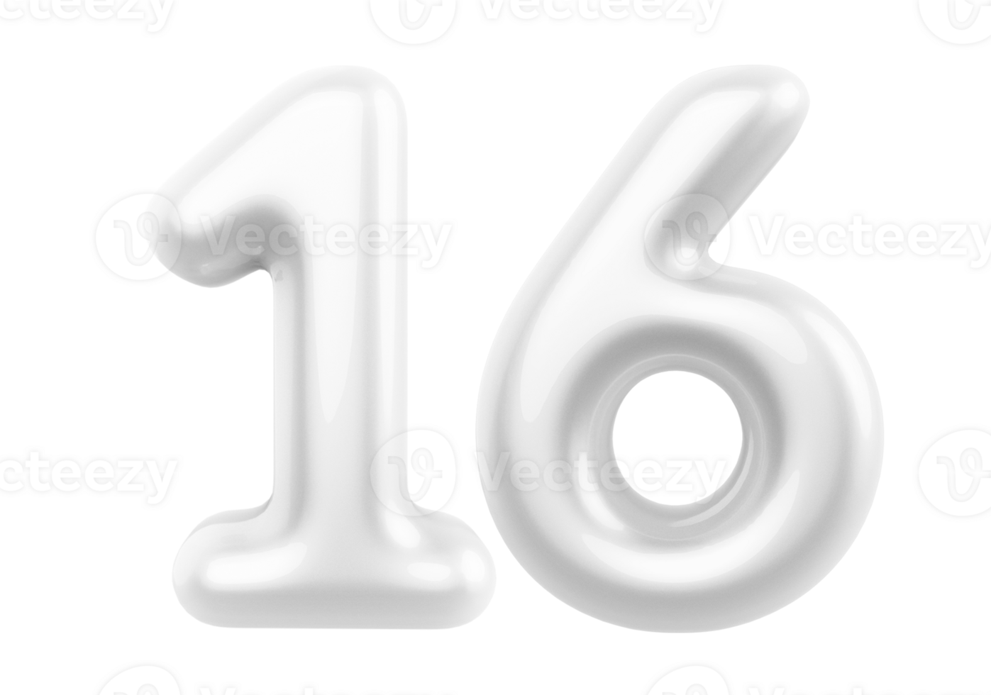 Silver 3D Number 16 png