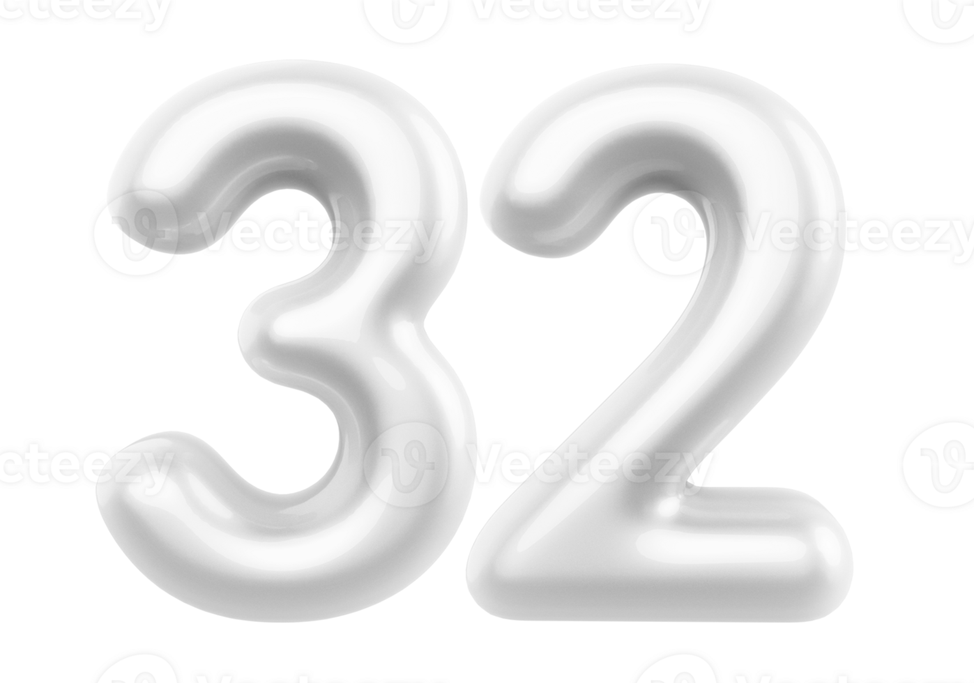 Silver 3D Number 32 png