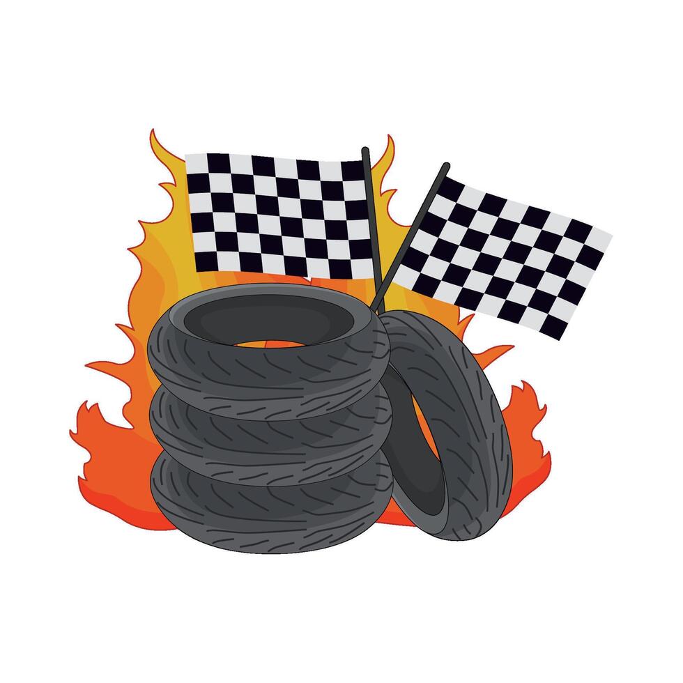 illustration of tire with racing flag vector